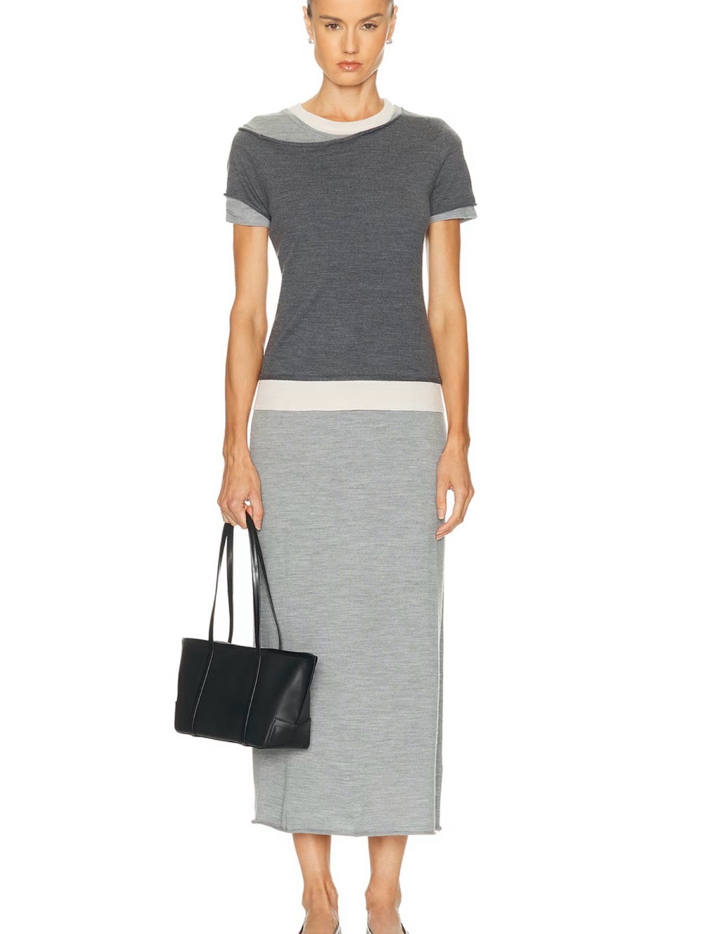 STAUD Two-Tone Grey Maxi Dress with White Band